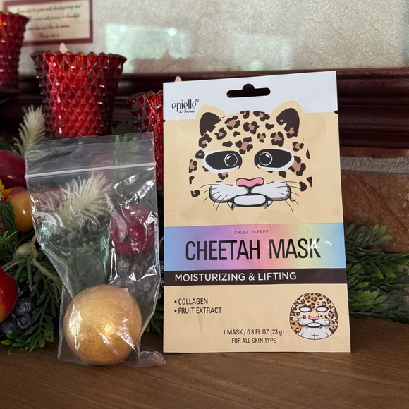 Epielle Cheetah Mask with Large Gold Shimmer Bath Bomb NWT - Picture 2 of 5